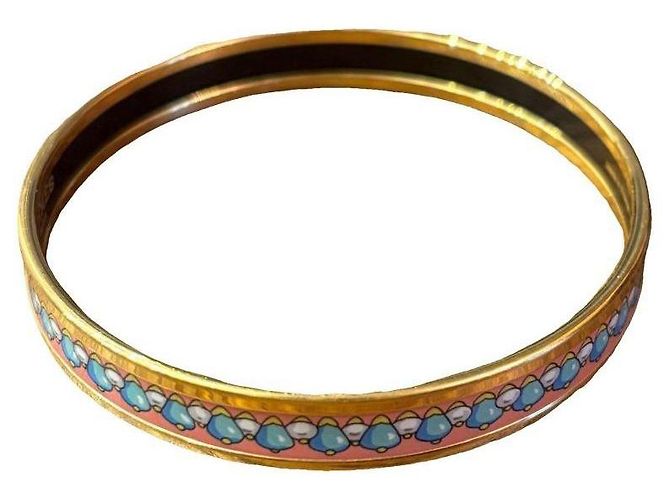 Pulsera de bangle de esmalte Hermès Rosa Azul Dorado Verde 
