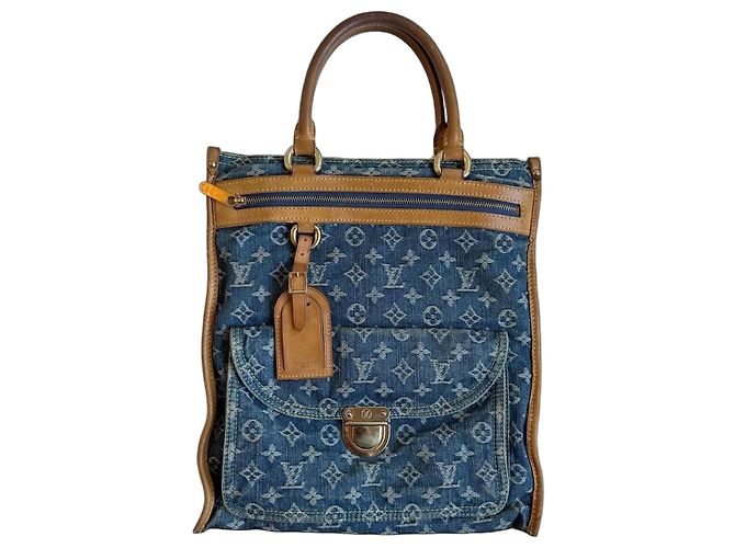 Louis Vuitton Denim Flachbeutel Blau