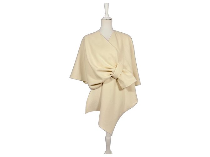 Autre Marque Kurzer geknoteter cremefarbener Poncho Roh