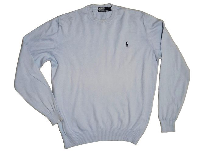 Polo Ralph Lauren Hellblauer Baumwollpullover mit Rundhalsausschnitt und Pony-Logo
