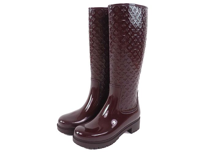 Louis Vuitton Monogram Rubber Rain Boots Brown Dark red