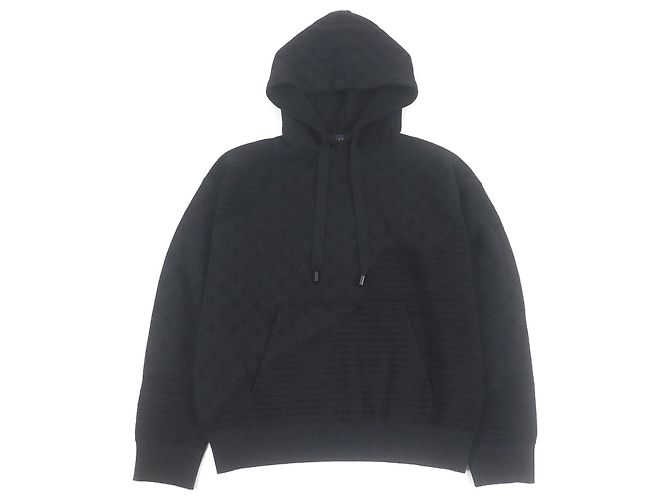Louis Vuitton Grafik Jacquard Hoodie Monogram aus Wolle Schwarz