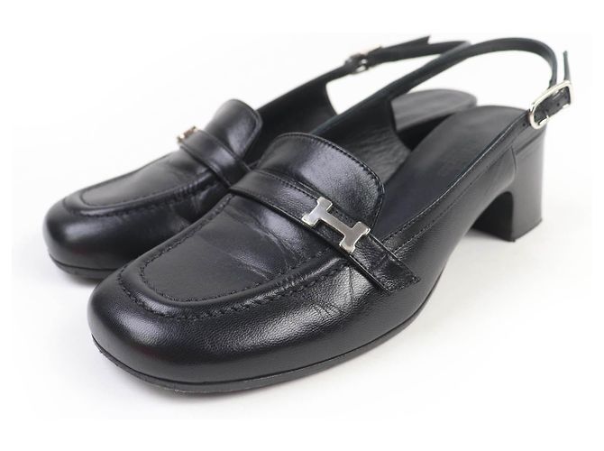 Hermès Hermes Anfini Strap Leather Pumps Black