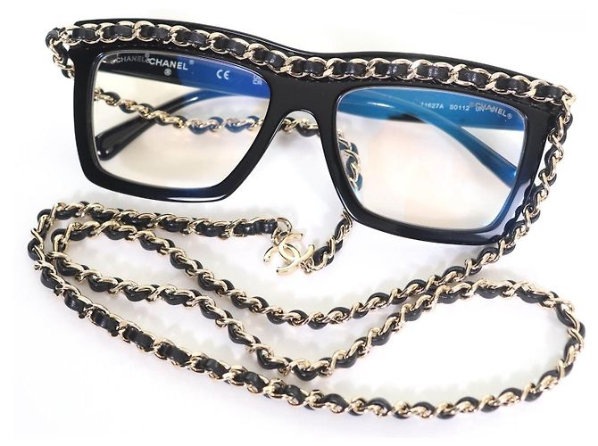 Timeless Chanel COCO Mark Chain Sunglasses Black