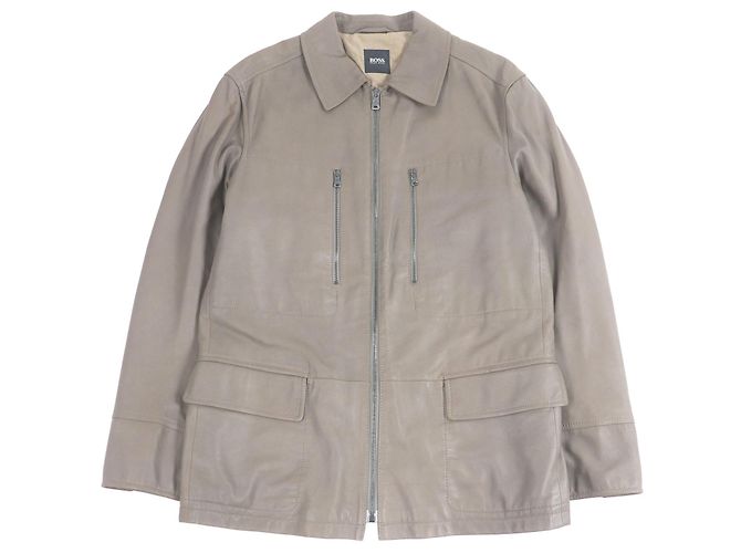 Autre Marque Chaqueta de cuero de cabra Hugo Boss Gris Gris antracita