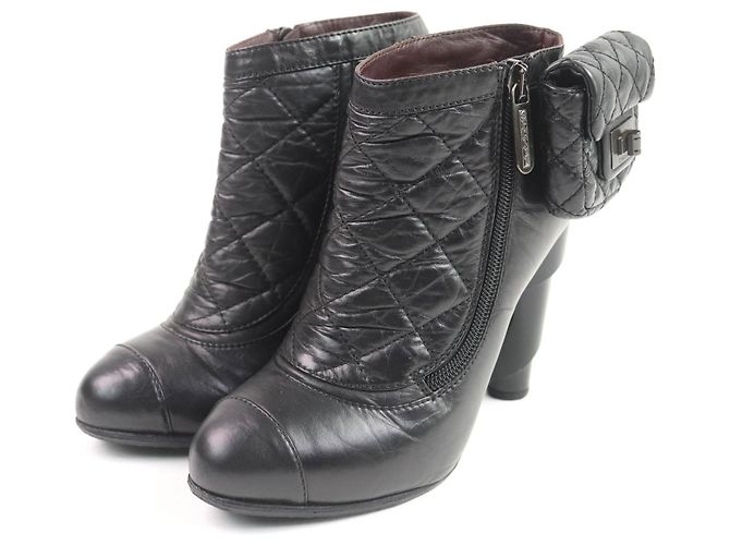 Timeless Chanel Leather Ankle Boots Black