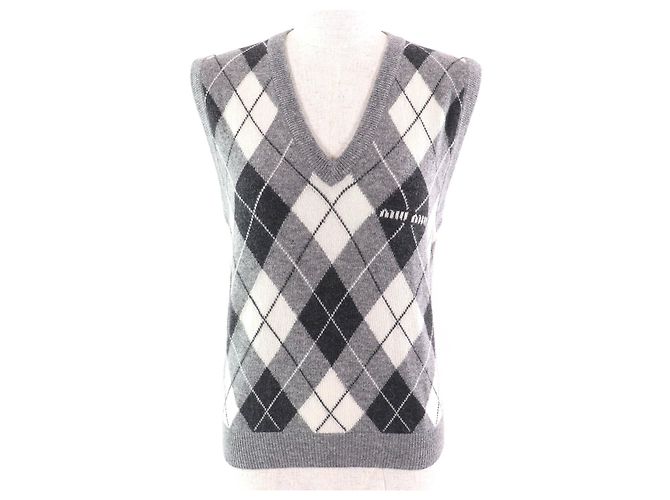 Miu Miu Bestes Logo Argyle-Muster Kaschmir-Strickwaren Grau