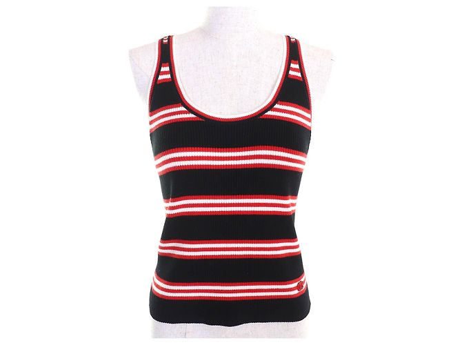 Timeless Top senza maniche a costine di Chanel Nero Bianco Rosso