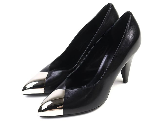 Céline Lederpumps mit Metallspitze Celine Schwarz Silber