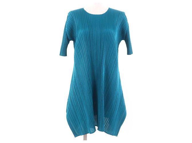 Issey Miyake Polyesterkleid mit deformiertem Design PLEATS PLEASE Blau