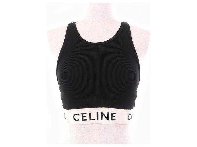 Céline Top Celine Deportivo de Algodón Negro Crudo