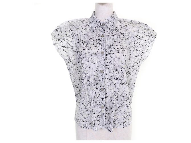 Issey Miyake POLYESTERBLUSE PLEATS PLEASE PP71-JJ203 Schwarz Weiß