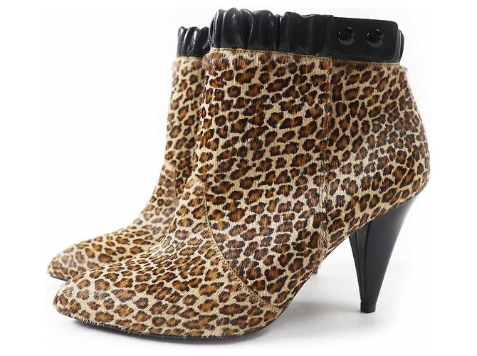 Céline Celine Leopard Pattern Harako Short Boots Brown Black