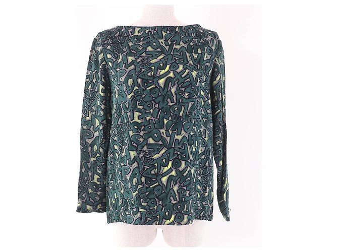 Blusa de rayón con estampado de logo Graffiti Louis Vuitton Verde