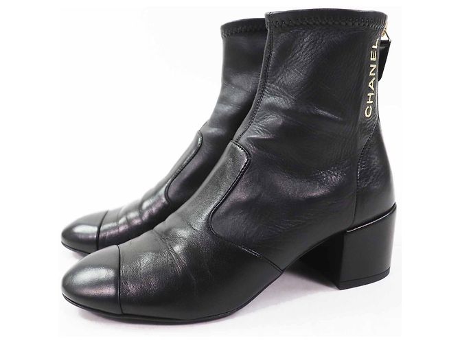 Timeless Botas de couro COCO Mark da Chanel Preto Dourado