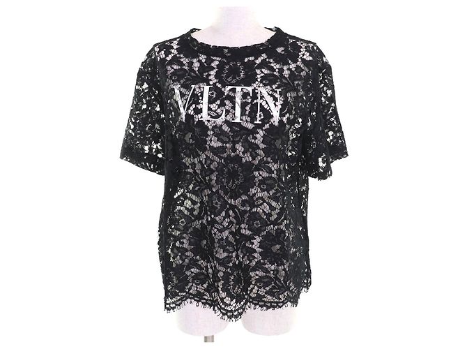Top de encaje de rayón con logo VLTN de Valentino Negro
