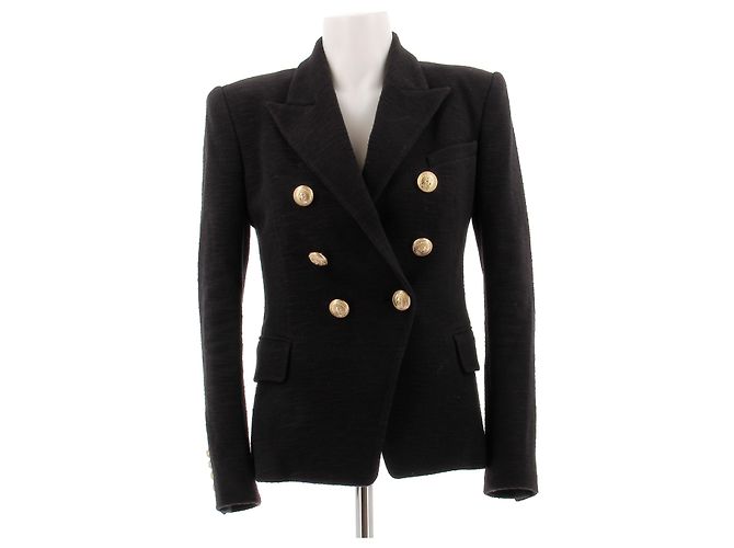 Balmain Giacca in cotone nera con bottoni dorati Nero