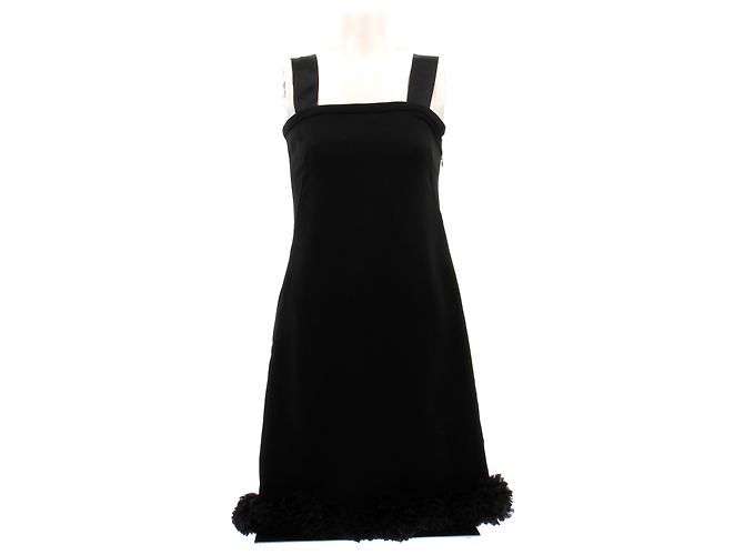 Prada Robe noire à fleurs au bas en soie Black