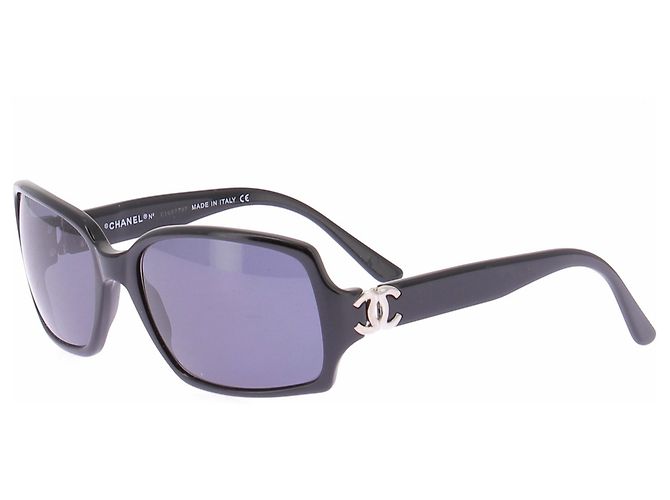 Chanel Gafas de sol negras CC plateadas Negro 