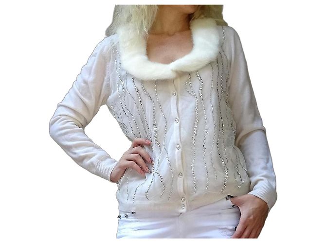 Chic Cardigan von BLUMARINE mit MINK! Größe 46IT Beige