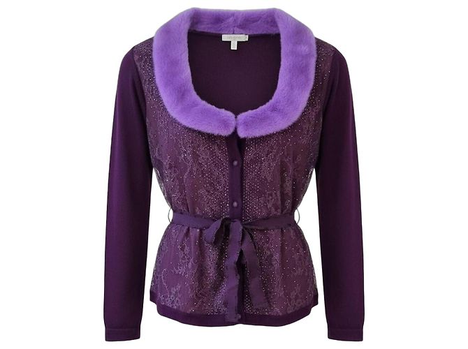 BLUMARINE Chic Cardigan MIT MINK! Größe 46IT Dunkelviolett