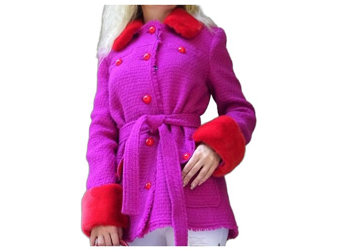 BLUMARINE BELLISSIMO wool coat with mink! size 46IT Dark purple