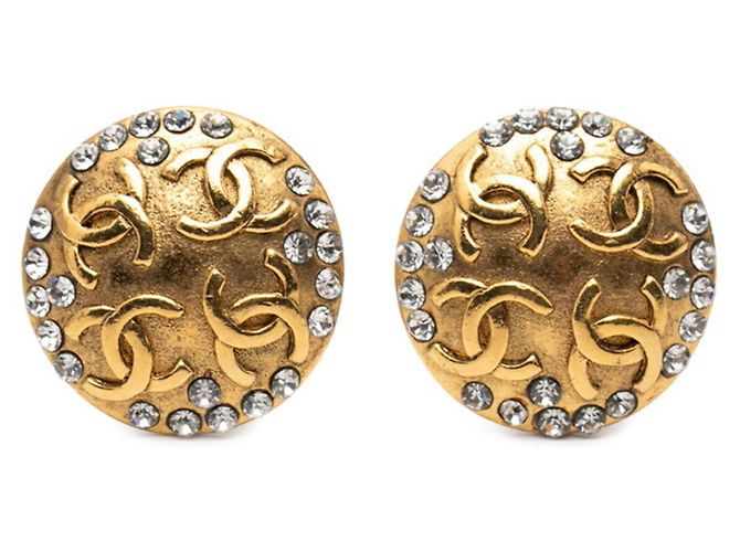 Boucles d'oreilles clips en strass plaquées or Chanel Coco Mark Doré
