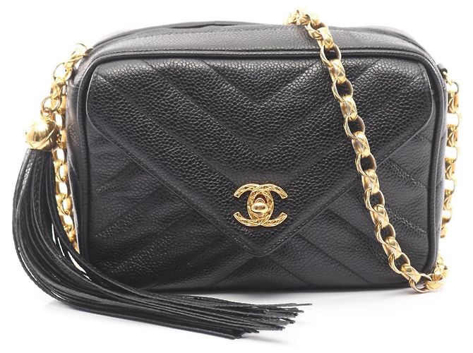 Borsa a Spalla Chanel V-Stitch Chevron Nero