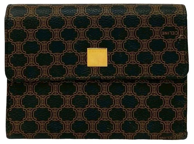 Céline Celine Macadam Blason Leather Tri-fold Wallet Brown Black