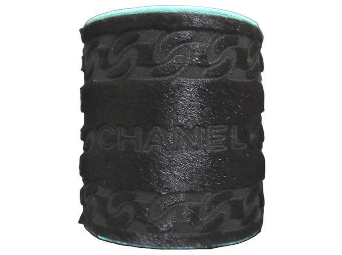 Pulseira larga de couro Harako da Chanel Preto Azul