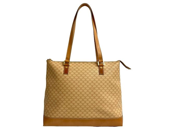 Céline Bolsa tote de couro Celine Macadam Blason Bege