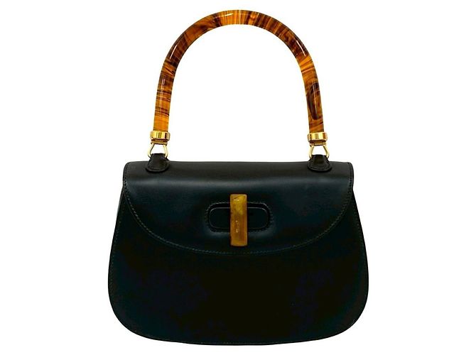 Gucci Old Turnlock Calf Leather Handbag Black