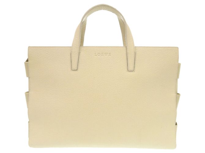 Bolsa tote de couro marfim com logo Loewe Cru
