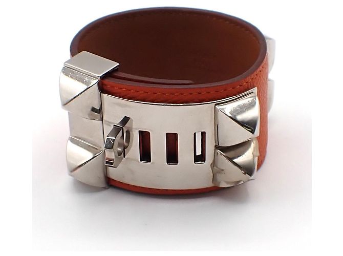 Hermès Collier de Chien de cuero Hermes Naranja
