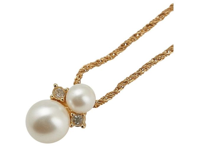 Christian Dior Colar de pérola falsa e strass Dior Dourado Metálico