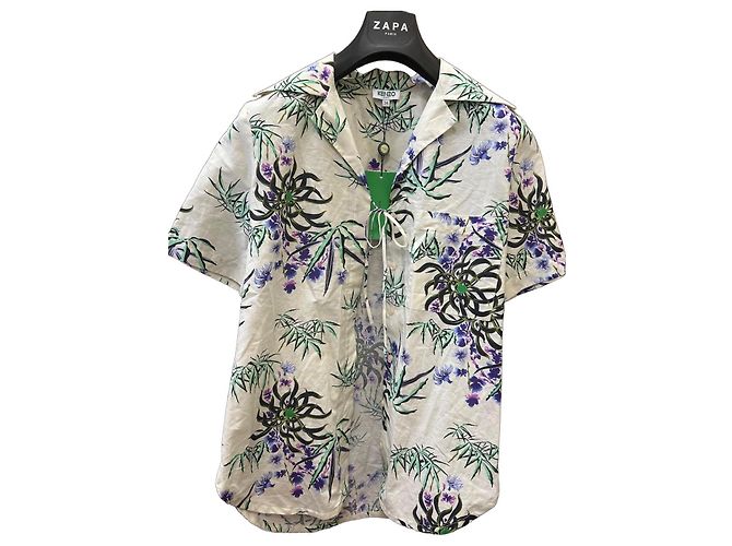 Camicia Kenzo con stampa floreale cotone lino beige Multicolore