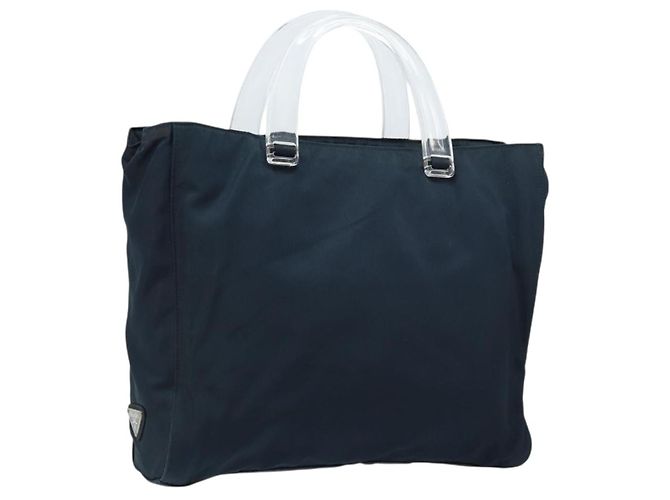 PRADA Sac à main en nylon bleu marine Auth bs33446