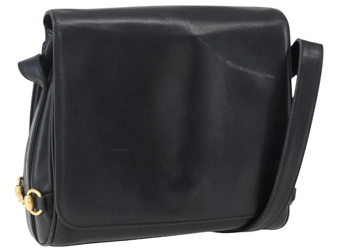 Gucci Borsa a Spalla Horsebit in Pelle Nera e Oro Auth 173650 Nero D'oro
