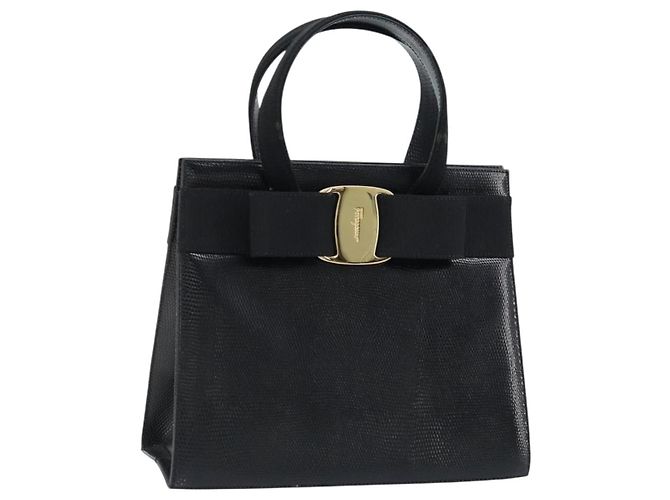Borsa a mano Vala in pelle nera e oro Salvatore Ferragamo Auth ka2505 Nero D'oro