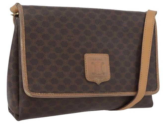 Céline Bolsa de Ombro em Lona Macadam CELINE em Couro PVC Marrom Dourado Auth bs33452