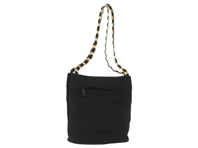 Borsa a spalla Chain Vala in nylon nero e oro Auth ep13450 di Salvatore Ferragamo D'oro