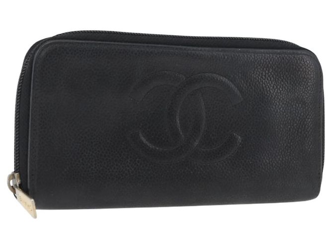 CHANEL Lange Geldbörse Kaviarleder Schwarz CC Auth bs33480