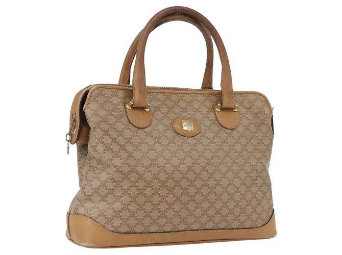 Céline Bolsa de mão em lona Macadam CELINE PVC Bege Ouro Auth 173485 Dourado