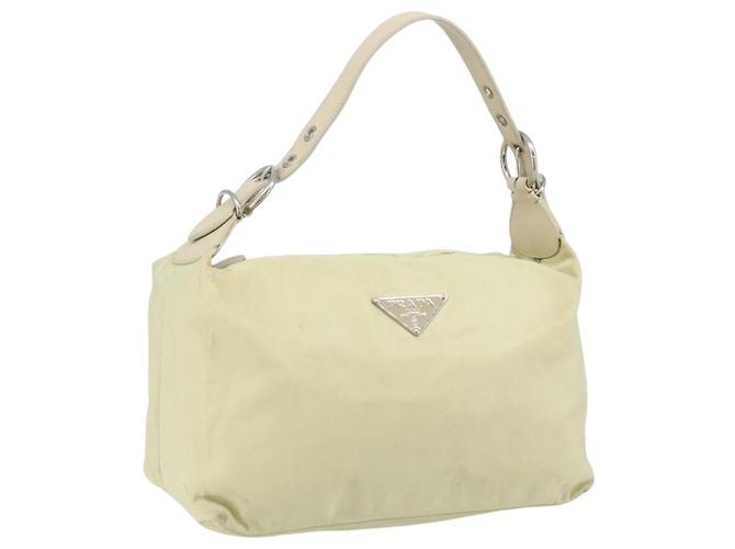 PRADA Shoulder Bag Nylon Ivory Silver Auth ep13428 Silvery Cream