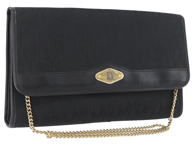 Borsa a spalla in tela Trotter Christian Dior nera e oro Auth mr2080 Nero D'oro
