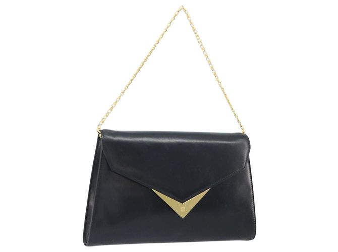 Givenchy Borsa a mano con catena in pelle nera e oro Auth 172216 Nero D'oro