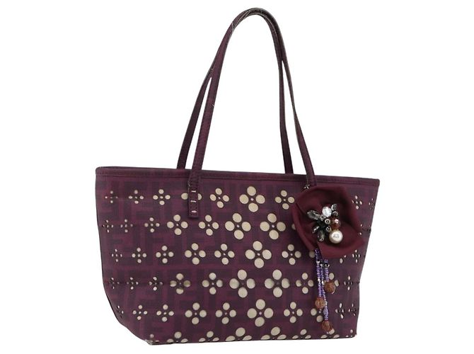 Bolso de mano de lona Zucca FENDI PVC púrpura dorado Auth fm5149