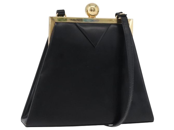 SAINT LAURENT Bolsa de Ombro de Couro Preta Dourada Auth 173508 Preto Dourado