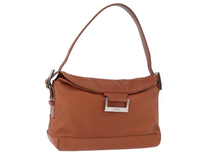 LOEWE Shoulder Bag Leather Brown Silver Auth bs33487