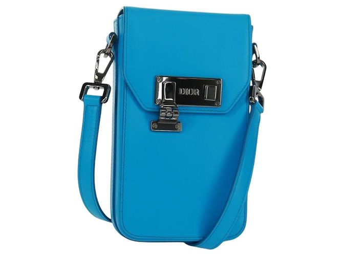 Borsa a Spalla Christian Dior in Pelle Blu Argento Auth 161745M